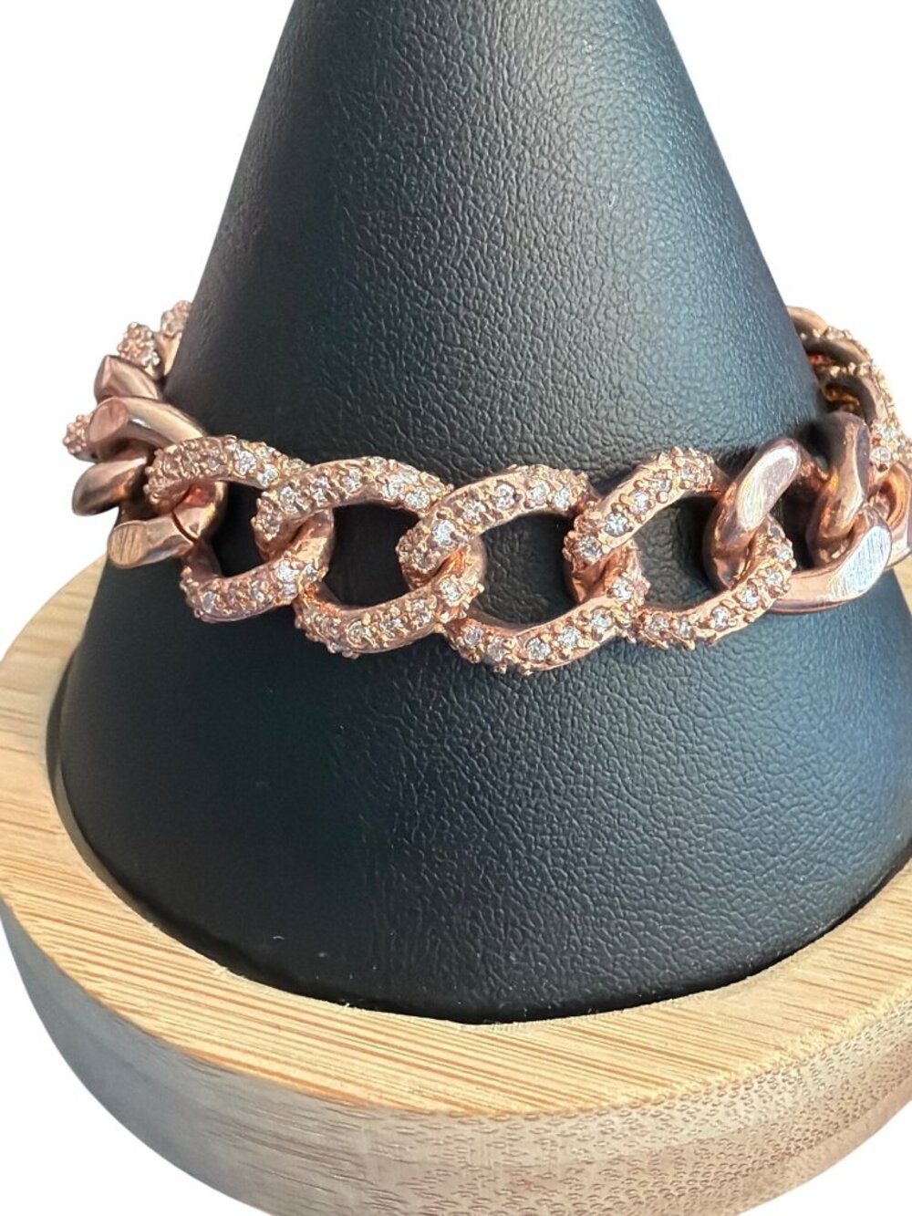 KJL Kenneth Jay Lany Rose Gold Tone Crystal Pave Cuban Link Bracelet Senorita 7"